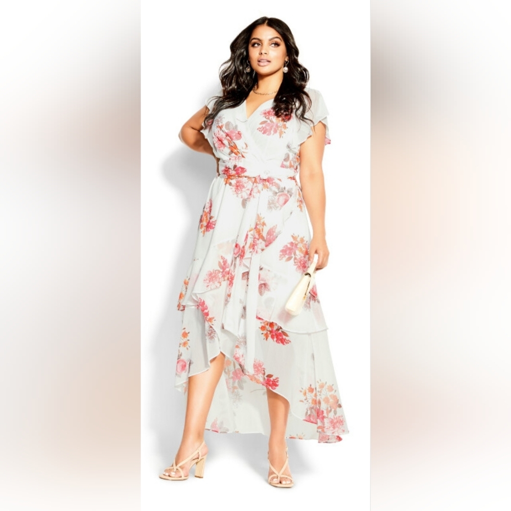 🎀✨️City Chic High-Low Dress with Pink Floral Pattern